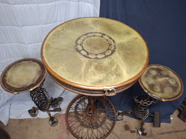spoke wheel table and piston feet chairs