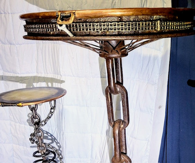 spoke wheel table and piston feet chairs